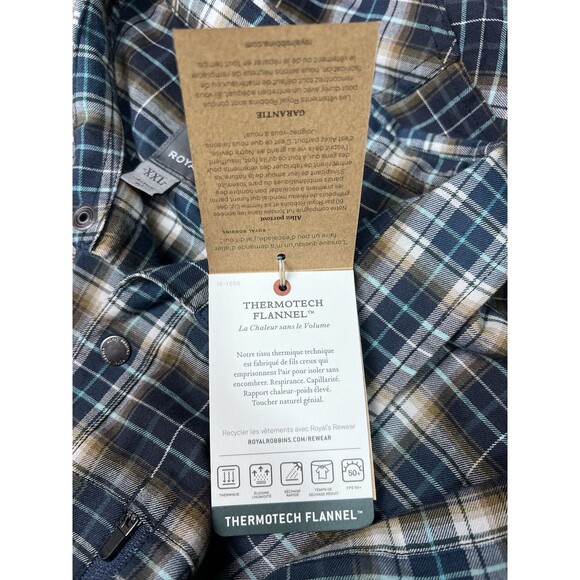 Royal Robbins Shirt Men XXL Flannel Long Sleeve Snap On UPF 50 Zip Secure Pocket - Picture 9 of 12